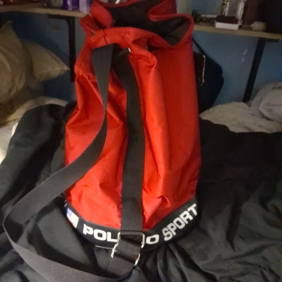Vintage 1990's Polo by Ralph Lauren Red Drawstring Backpack Rugged Quality - Picture 5 of 16